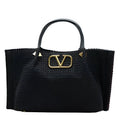OUVALIA Luxury Edit | Valentino Garavani Medium Straw Summer Tote Natural Shopper Black