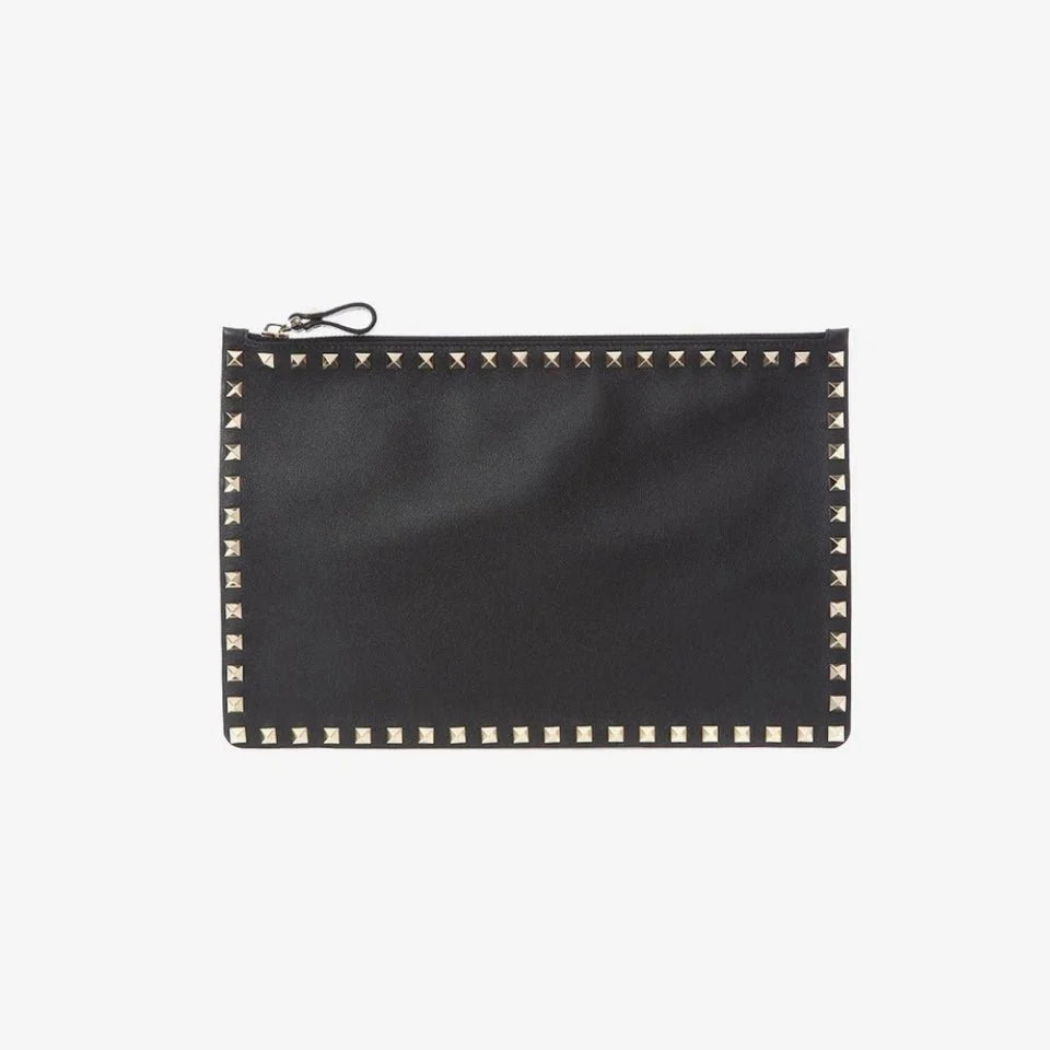 OUVALIA Luxury Edit | Valentino Garavani Rockstud Large Flat Pouch Bag - Black