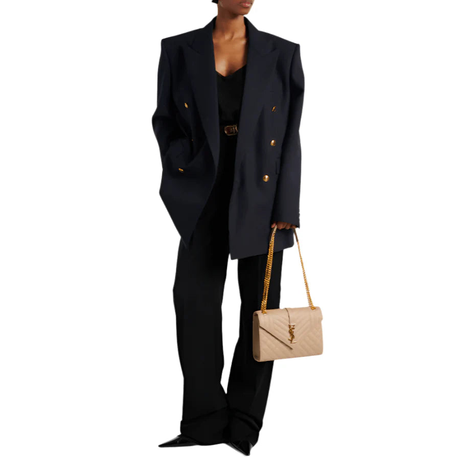 OUVALIA Luxury Edit | Yves Saint Laurent Cassandre Beige Quilted Leather Shoulder Bag