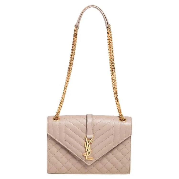 OUVALIA Luxury Edit | Yves Saint Laurent Cassandre Beige Quilted Leather Shoulder Bag