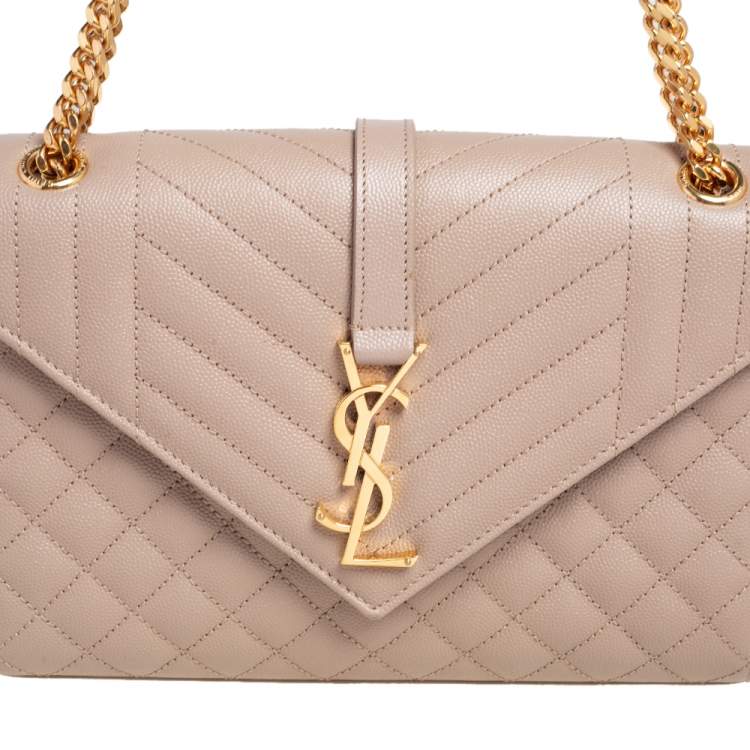 OUVALIA Luxury Edit | Yves Saint Laurent Cassandre Beige Quilted Leather Shoulder Bag