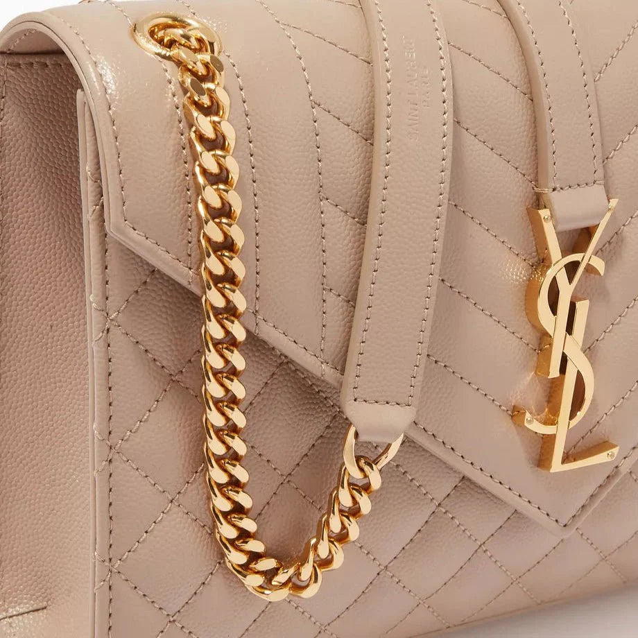 OUVALIA Luxury Edit | Yves Saint Laurent Cassandre Beige Quilted Leather Shoulder Bag