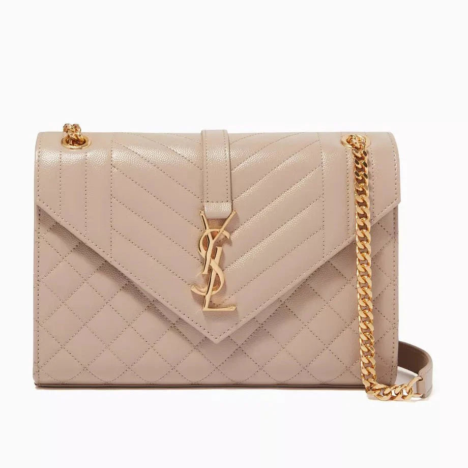 OUVALIA Luxury Edit | Yves Saint Laurent Cassandre Beige Quilted Leather Shoulder Bag