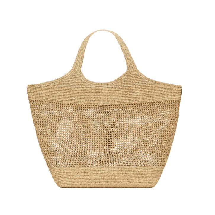 OUVALIA Luxury Edit | Yves Saint Laurent Icare In Raffia Naturel And Brown Gold