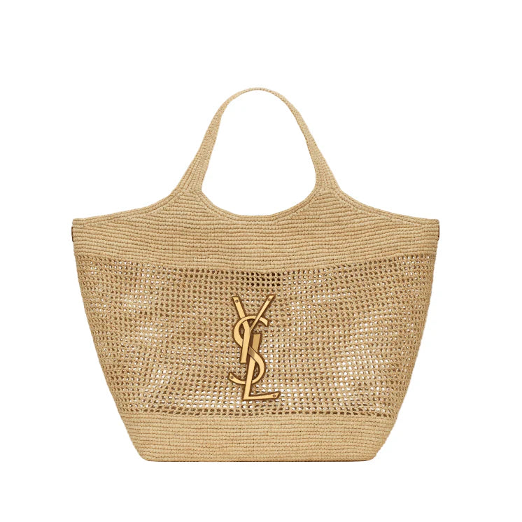 OUVALIA Luxury Edit | Yves Saint Laurent Icare In Raffia Naturel And Brown Gold