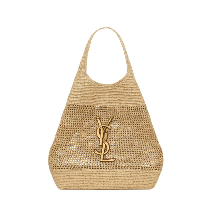 OUVALIA Luxury Edit | Yves Saint Laurent Icare In Raffia Naturel And Brown Gold
