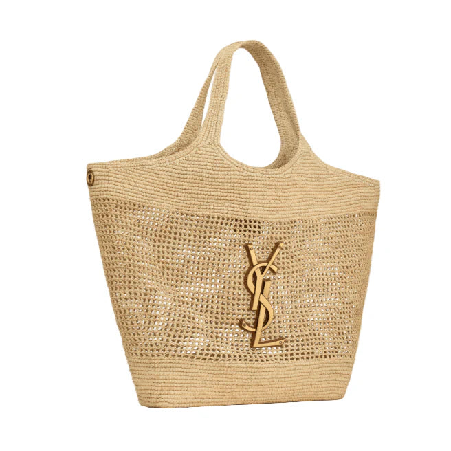 OUVALIA Luxury Edit | Yves Saint Laurent Icare In Raffia Naturel And Brown Gold